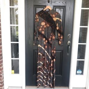 1970s Handmade Boho Maxi Dress – Earth Tone Floral Knit